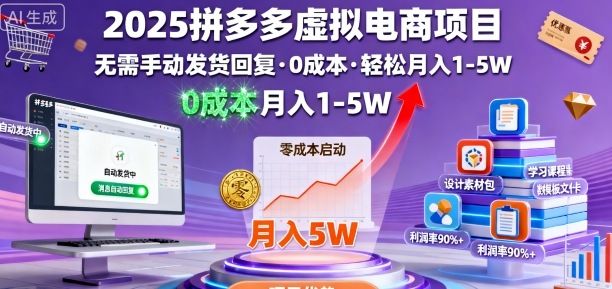 2025拼多多虚拟电商项目，无需手动发货回复，0成本，轻松月入1-5W-洛柒笔记