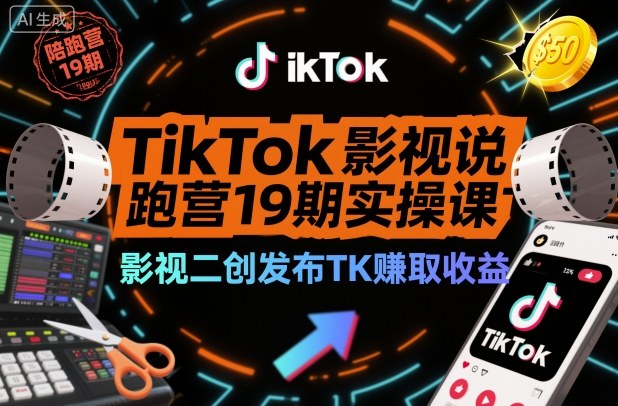 TikTok影视解说陪跑营19期实操课，影视二创发布TK賺取收益，万播收益50美金（更新）-洛柒笔记