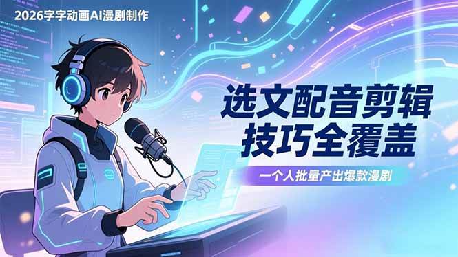 （17477期）2026字字动画AI漫剧制作-1期，选文配音剪辑技巧全覆盖，一个人就能批量产出爆款漫剧-洛柒笔记