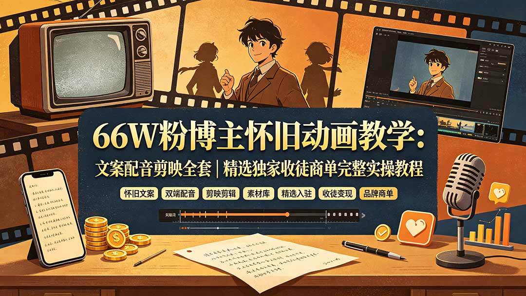(19499期)66W粉博主怀旧动画教学:文案配音剪映全套|精选独家收徒商单完整实操教程-洛柒笔记 (19499期)66W粉博主怀旧动画教学:文案配音剪映全套|精选独家收徒商单完整实操教程-洛柒笔记