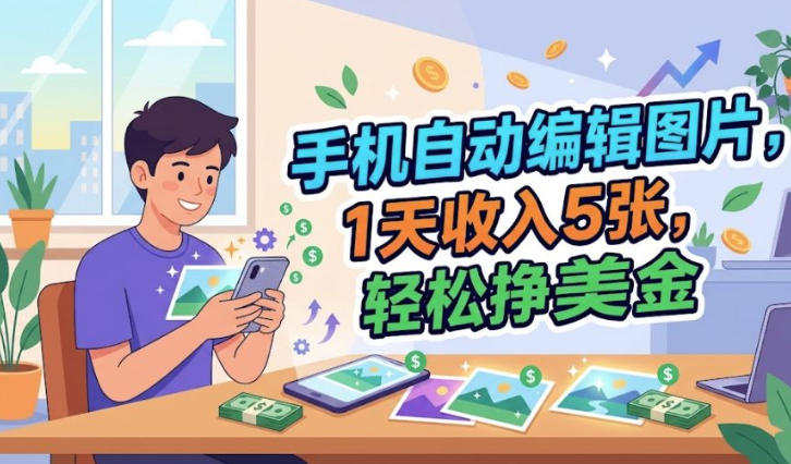 手机自动编辑图片，1天收入5张，0门槛，最简单美金项目-洛柒笔记
