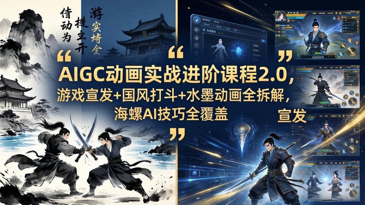 （18235期）AIGC动画实战进阶课程2.0，游戏宣发+国风打斗+水墨动画全拆解，海螺AI技巧全覆盖-洛柒笔记