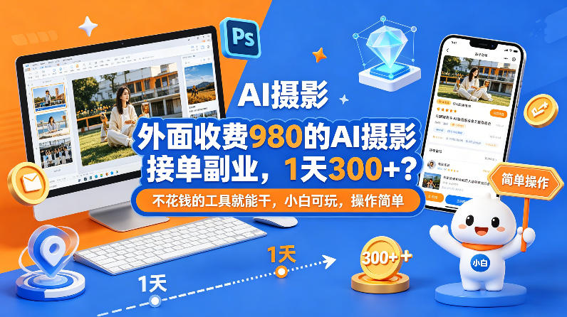 外面收费980的AI摄影接单副业，1天300+？不花钱的工具就能干，小白可玩，操作简单-洛柒笔记