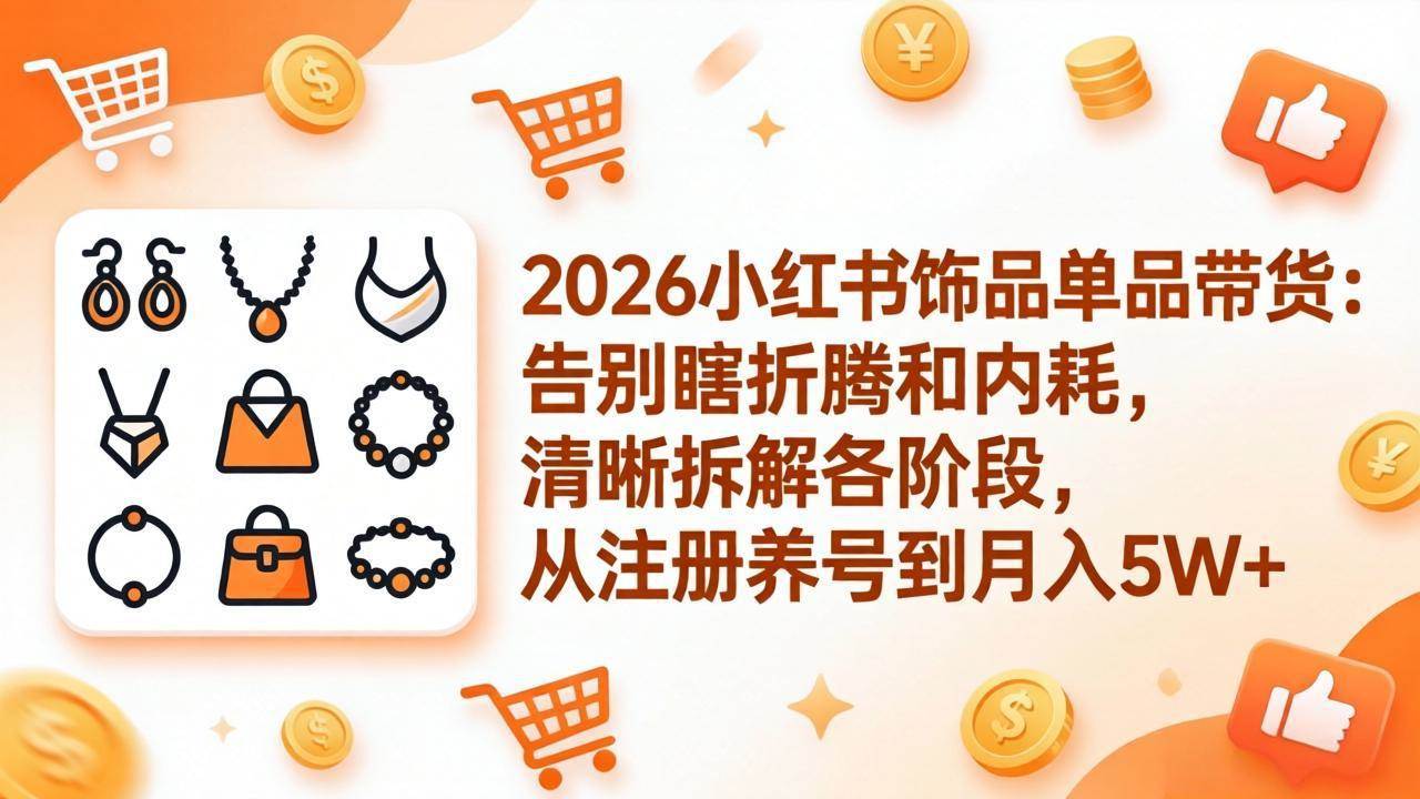 （17861期）2026小红书饰品单品带货：告别瞎折腾和内耗，清晰拆解各阶段，从注册养号到月入5W+-洛柒笔记
