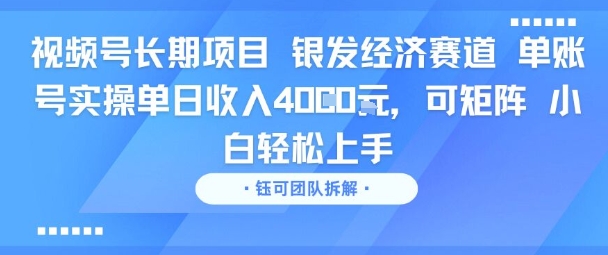 视频号长期项目 银发经济赛道 单账号实操单日收入1k，可矩阵 小白轻松上手-洛柒笔记