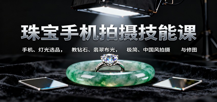 珠宝手机拍摄技能课:手机、 灯光选品，教钻石、翡翠布光，极简、中国风拍摄与修图-洛柒笔记
