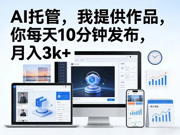 公众号AI托管，我提供作品，你每天10分钟发布，月入3k+-洛柒笔记