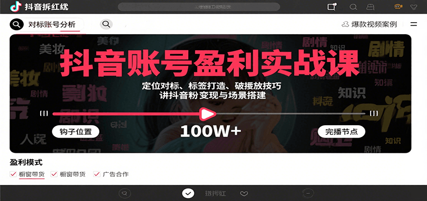 抖音账号盈利实战课，定位对标、标签打造、破播放技巧，讲涨粉变现与场景搭建-洛柒笔记