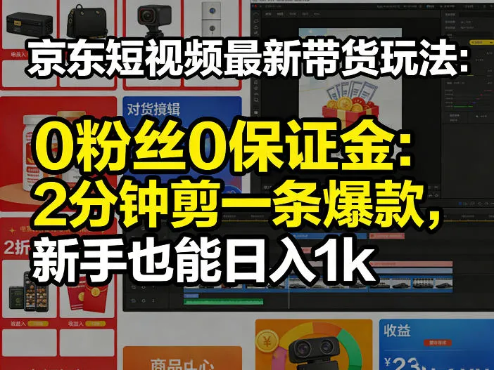 京东短视频最新带货玩法，0粉丝0保证金，2分钟剪一条爆款，新手也能日入1k+-洛柒笔记
