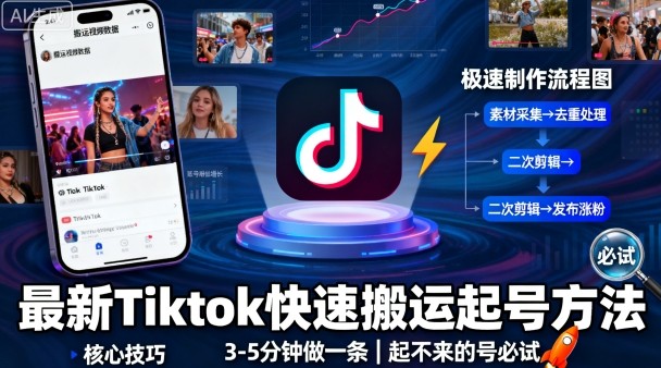 最新Tiktok快速搬运快速起号方法，3-5分钟做一条，起不来的号可以试试-洛柒笔记
