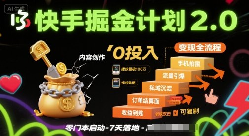快手掘金计划2.0，快手电商变现全流程，简单可复制，0投入-洛柒笔记