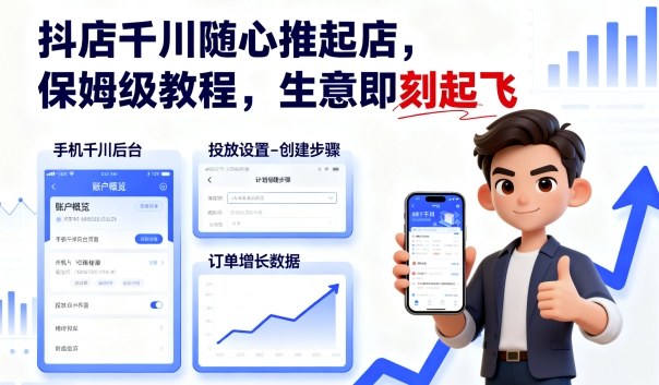 抖店千川随心推起店，保姆级教程，生意即刻起飞-洛柒笔记