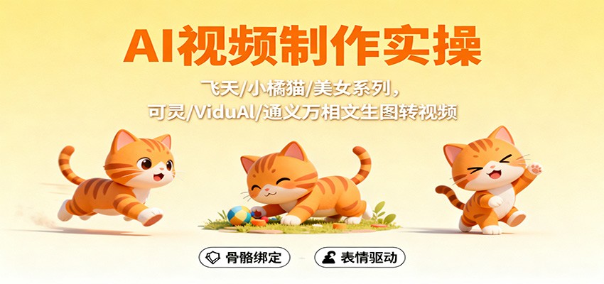 AI视频制作实操，飞天/小橘猫/美女系列，可灵/ViduAl/通义万相文生图转视频-洛柒笔记