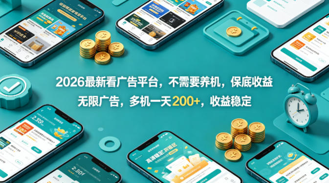2026最新看广告平台，不需要养机，保底收益，无限广告，多机一天200+，收益稳定【揭秘】-洛柒笔记