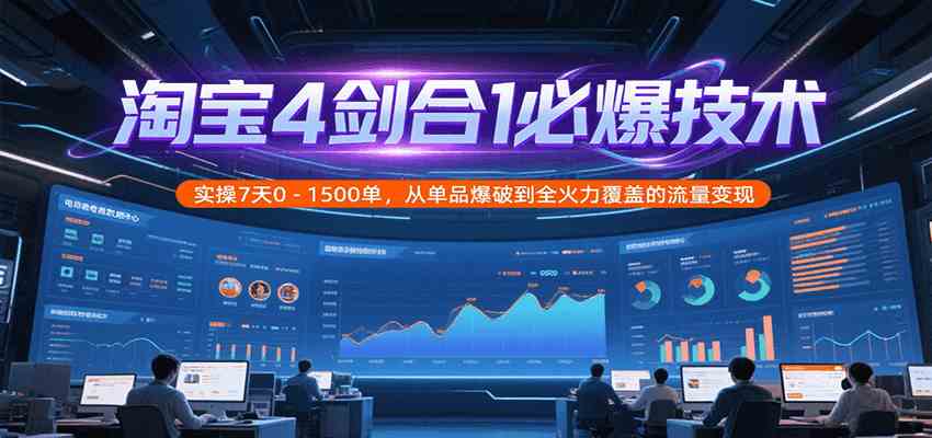 淘宝4剑合1必爆技术，实操7天0-1500单，从单品爆破到全火力覆盖的流量变现-洛柒笔记
