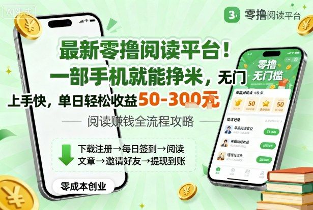 最新零撸阅读平台！一部手机就能挣米，无门槛上手快，单日轻松收益50-3张-洛柒笔记