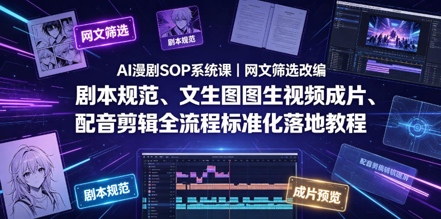 AI漫剧SOP系统课｜网文筛选改编、剧本规范、文生图图生视频成片、配音剪辑全流程标准化落地教程（更新）-洛柒笔记