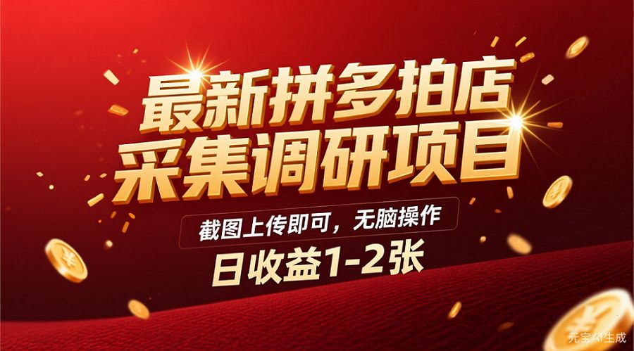 最新拼多多拍店采集调研项目，截图上传即可，无脑操作，日收益1-2张-洛柒笔记