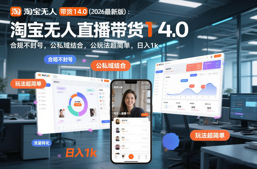 淘宝无人直播带货14.0（2026最新版）：合规不封号，公私域结合，玩法超简单，日入1k+【揭秘】-洛柒笔记