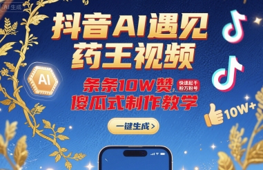 抖音AI遇见药王视频，条条10W赞，快速起千粉万粉号，傻瓜式制作教学-洛柒笔记