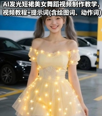 AI发光短裙美女舞蹈视频制作教学，视频教程+提示词(含绘图词、动作词)-洛柒笔记