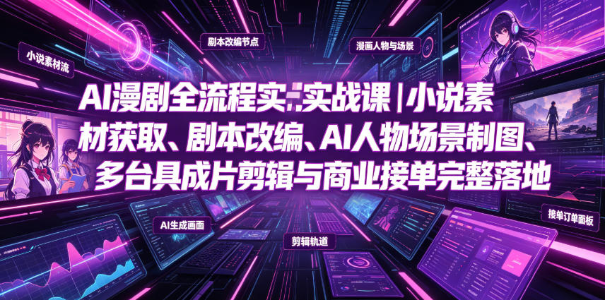 AI漫剧全流程实战课｜小说素材获取、剧本改编、AI人物场景制图、多工具成片剪辑、平台付费变现与商业接单完整落地-洛柒笔记