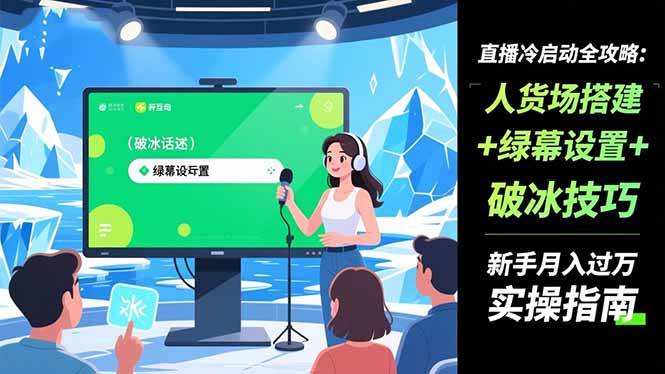 （16605期）直播冷启动全攻略:人货场搭建+绿幕设置+破冰技巧，新手月入过万实操指南-洛柒笔记