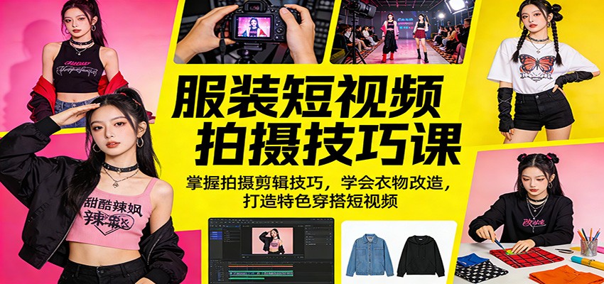 服装短视频拍摄技巧课：掌握拍摄剪辑技巧，学会衣物改造，打造特色穿搭短视频-洛柒笔记