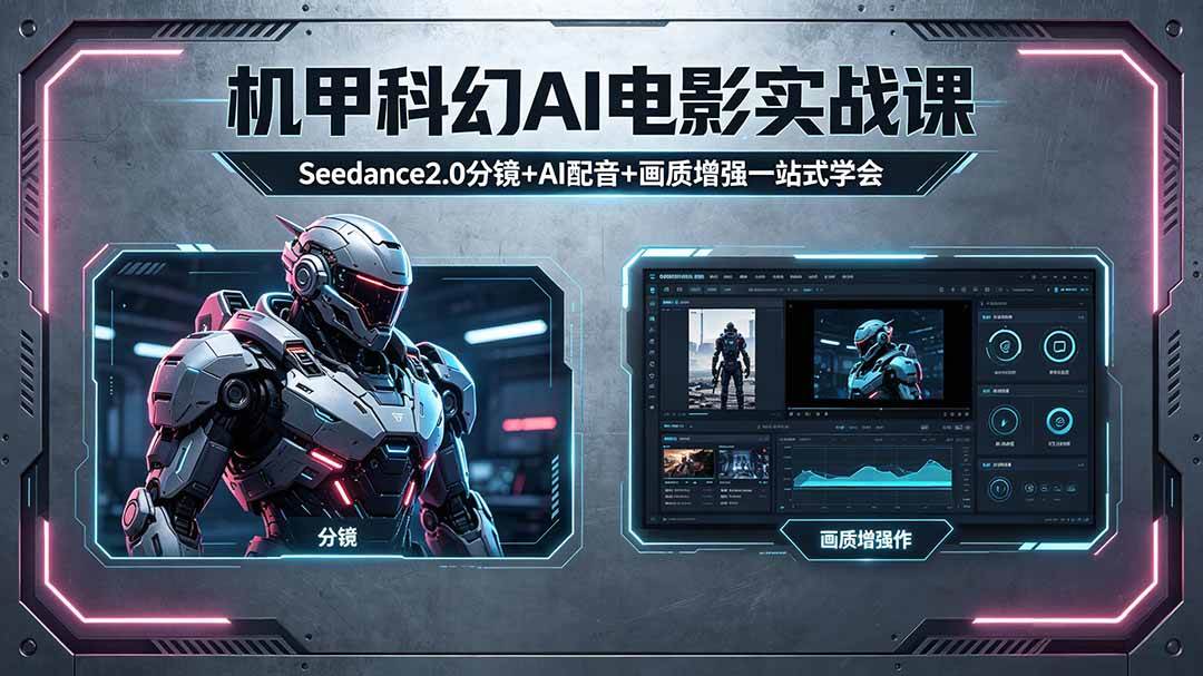 （18298期）机甲科幻 AI 电影实战课，Seedance2.0 分镜 + AI 配音 + 画质增强一站式学会-洛柒笔记