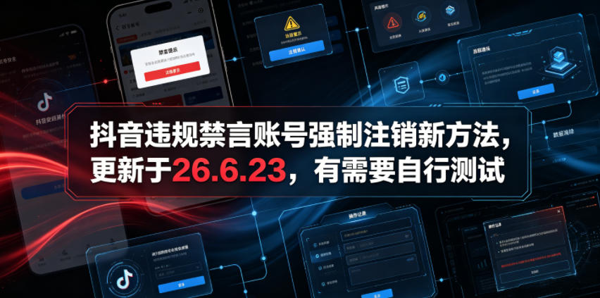 抖音违规禁言账号强制注销新方法，更新于26.6.23，有需要自行测试-洛柒笔记