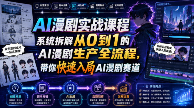 AI漫剧实战课程，系统拆解从0到1的AI漫剧生产全流程，带你快速入局AI漫剧赛道-洛柒笔记