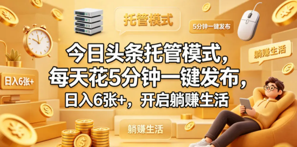今日头条托管模式，每天花5分钟一键发布，日入6张+，开启躺賺生活-洛柒笔记