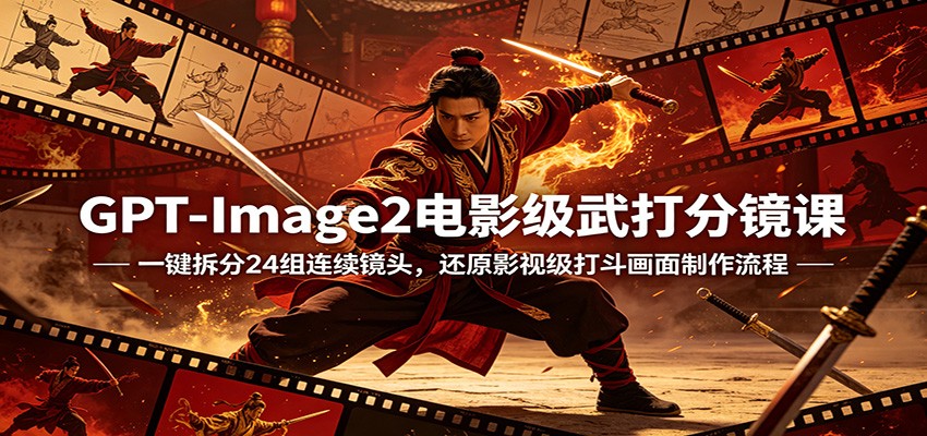 GPT-Image2电影级武打分镜课：一键拆分24组连续镜头，还原影视级打斗画面制作流程-洛柒笔记