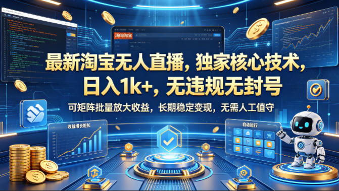 最新淘宝无人直播，独家核心技术，日入1k+，无违规无封号，可矩阵批量放大，长期稳定，无需人工值守【揭秘】-洛柒笔记