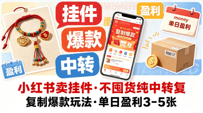 小红书卖挂件，不囤货纯中转复制爆款玩法，单日盈利3-5张-洛柒笔记