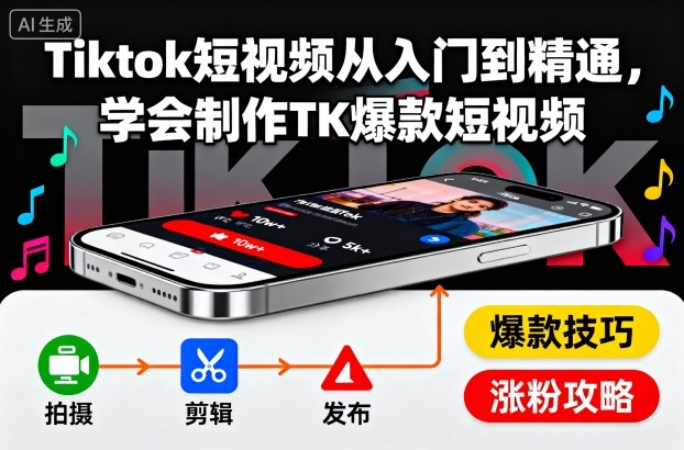 Tiktok短视频从入门到精通，学会制作TK爆款短视频-洛柒笔记