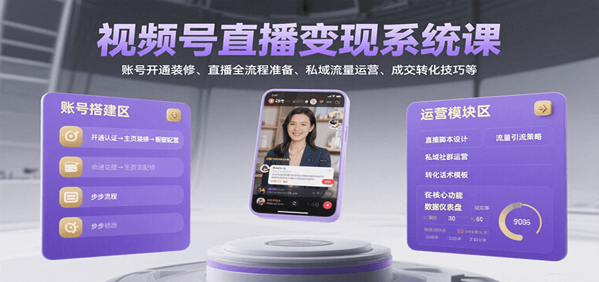视频号直播变现系统课，账号开通装修、直播全流程准备、私域流量运营、成交转化技巧等-洛柒笔记