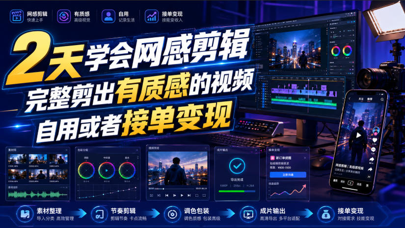 2天学会网感剪辑，完整剪出有质感的视频，自用或者接单变现-洛柒笔记
