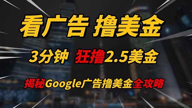 （14701期）看广告，撸美金！！3分钟赚2.5美金！！日入200美金不是梦！揭秘Google…-洛柒笔记