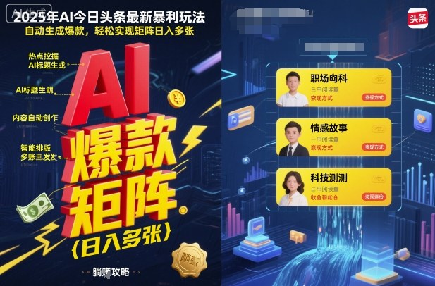 2025年AI今日头条最新暴利玩法，自动生成爆款，轻松实现矩阵日入多张-洛柒笔记