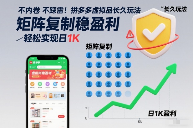 不内卷不踩雷！拼多多虚拟品长久玩法，矩阵复制稳盈利，轻松实现日1K【揭秘】-洛柒笔记