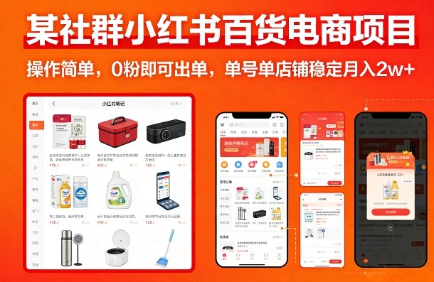 某社群小红书百货电商项目，操作简单，0粉即可出单，单号单店铺稳定月入2w+-洛柒笔记