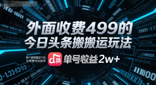 外面收费499的今日头条搬运玩法，有个老铁靠这个玩法单号总收益2w+-洛柒笔记
