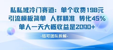 私域冷门赛道单个收费198米引流模板简单人群精准 45%的转化率单人一天大概收益多张-洛柒笔记