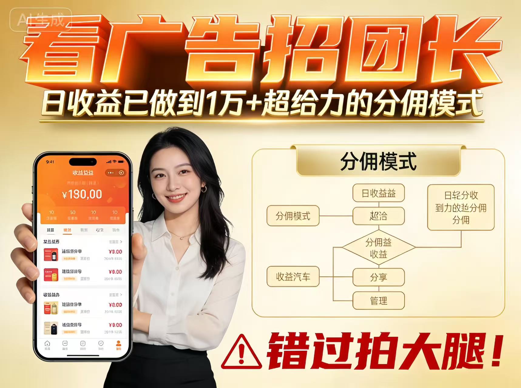 看广告招团长，团队收益已做到日入1万，分佣模式超给力，错过拍大腿-洛柒笔记