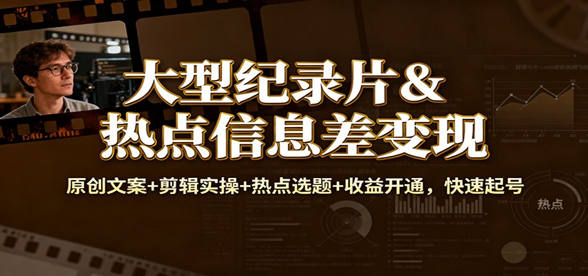 大型纪录片&热点信息差变现：原创文案+剪辑实操+热点选题+收益开通，快速起号-洛柒笔记