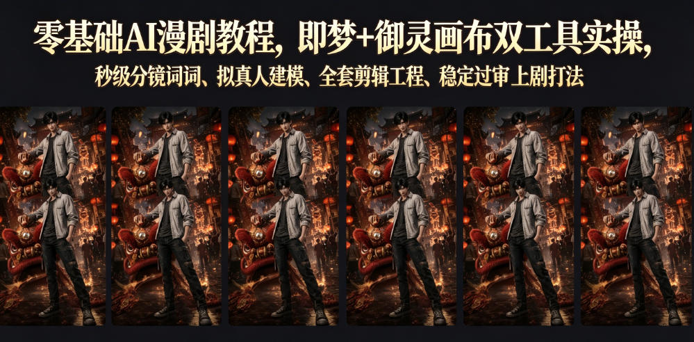 零基础AI漫剧教程，即梦+御灵画布双工具实操，秒级分镜提示词、拟真人建模、全套剪辑工程、稳定过审上剧打法-洛柒笔记