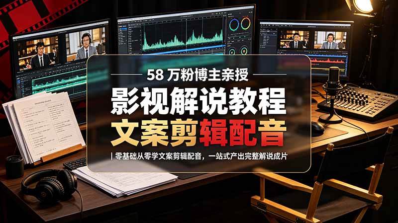 （19160期）58 万粉博主荧幕春秋亲授影视解说教程｜零基础从零学文案剪辑配音，一站式产出完整解说成片-洛柒笔记