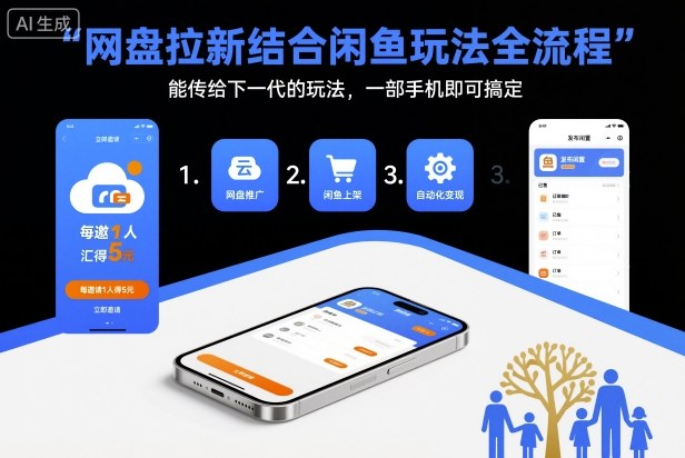 网盘拉新结合闲鱼玩法全流程，能传给下一代的玩法，一部手机即可搞定（附入口渠道以及实操教程）-洛柒笔记