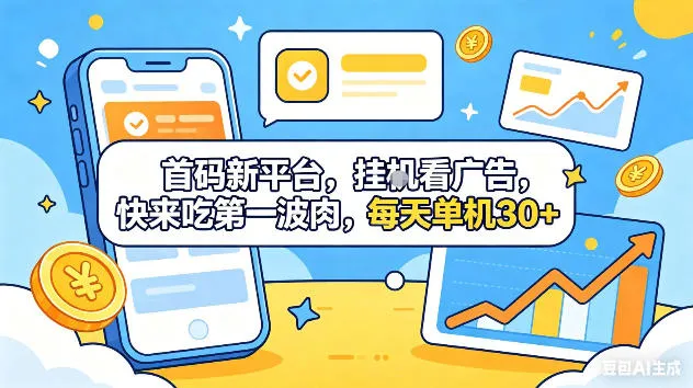 首码新平台，挂G自动看广告，快来吃第一波肉，每天单机30+，可矩阵放大-洛柒笔记